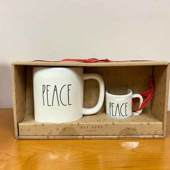 Rae Dunn Christmas Peace Mug & Mini Mug Ornament Set - Picture 2 of 3
